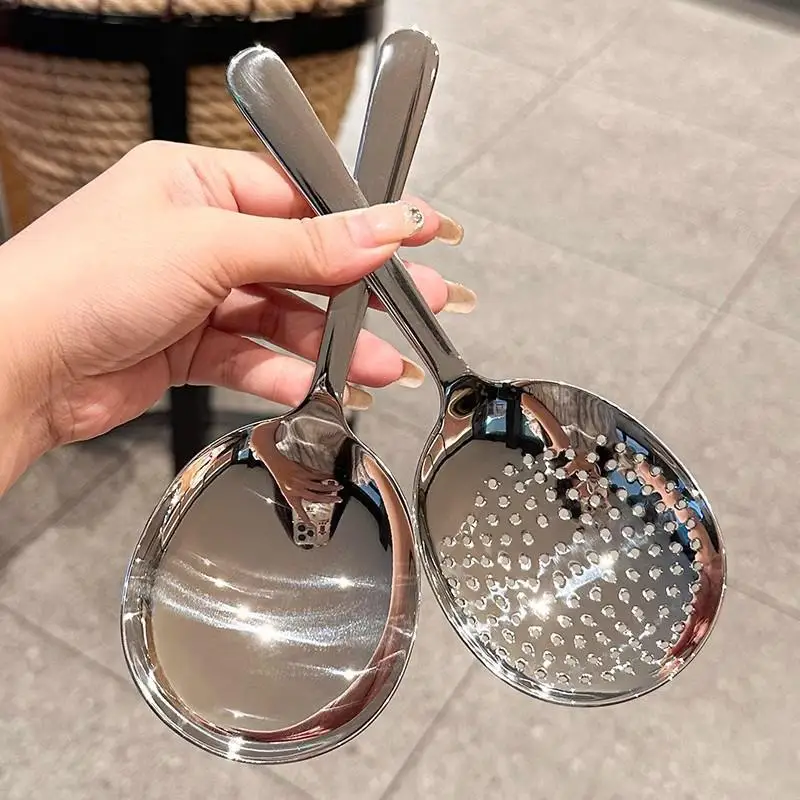 Food Grade Stainless Steel Spoon Set Polished Cooking Noodle Straining Rice Serving Kitchen Spoons