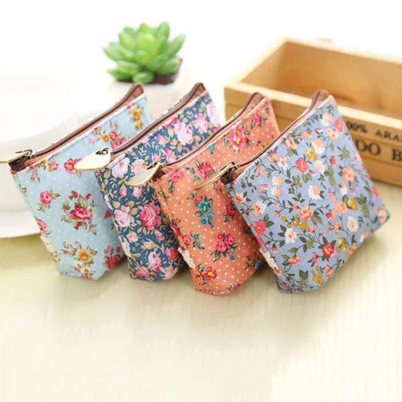 Multicolor Floral/Grid Style Mini Coin Bag Small Fresh Key Coin Card Storage Bags Hand Purses Headset Bags