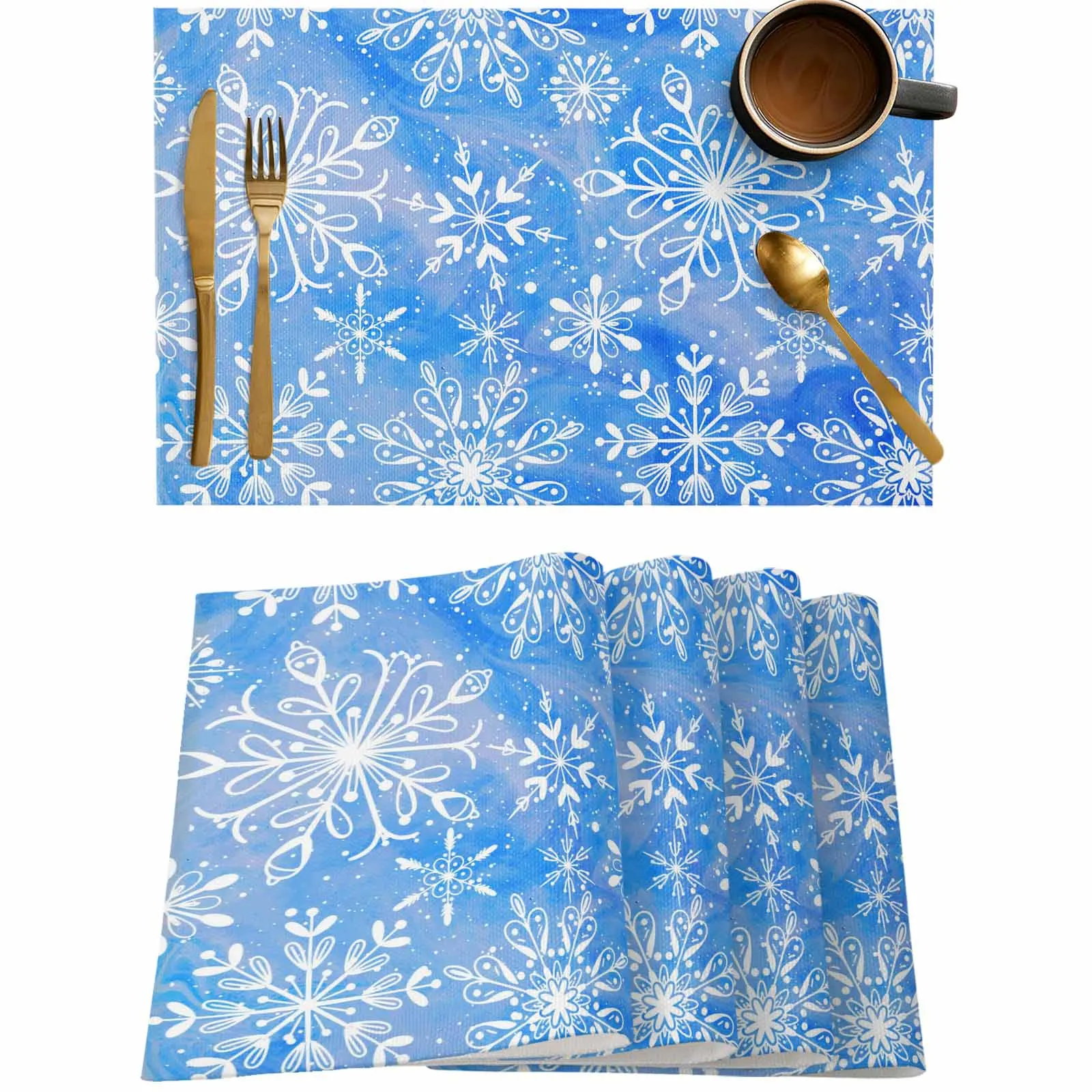 

4/6 Pcs Blue Christmas Snowflake Winter Placemat Wedding Party Dining Decor Linen Table Mat Kitchen Accessories