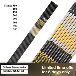 Flecha de carbono para tiro con arco, columna vertebral de eje 350, 400, 450, 500, 600, 700, 750, 800, ID, 900mm, arco largo para caza, 6/12 piezas
