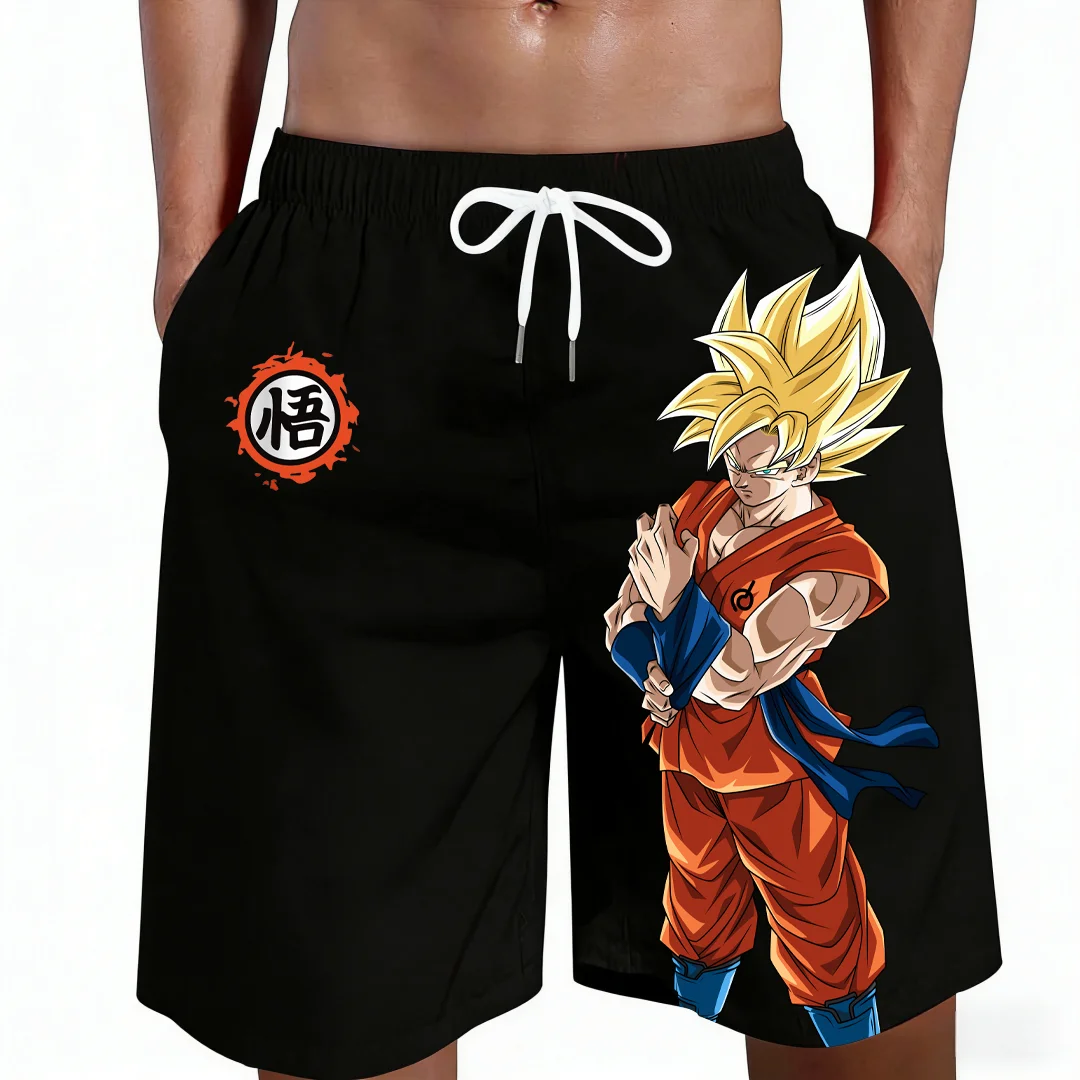 Pantalones Cortos de Playa con Estampado de Anime Dragon Ball Goku Super Saiyan Kame Kanji 2026, Conjuntos Familiares Casuales y Holgados de Secado Rápido