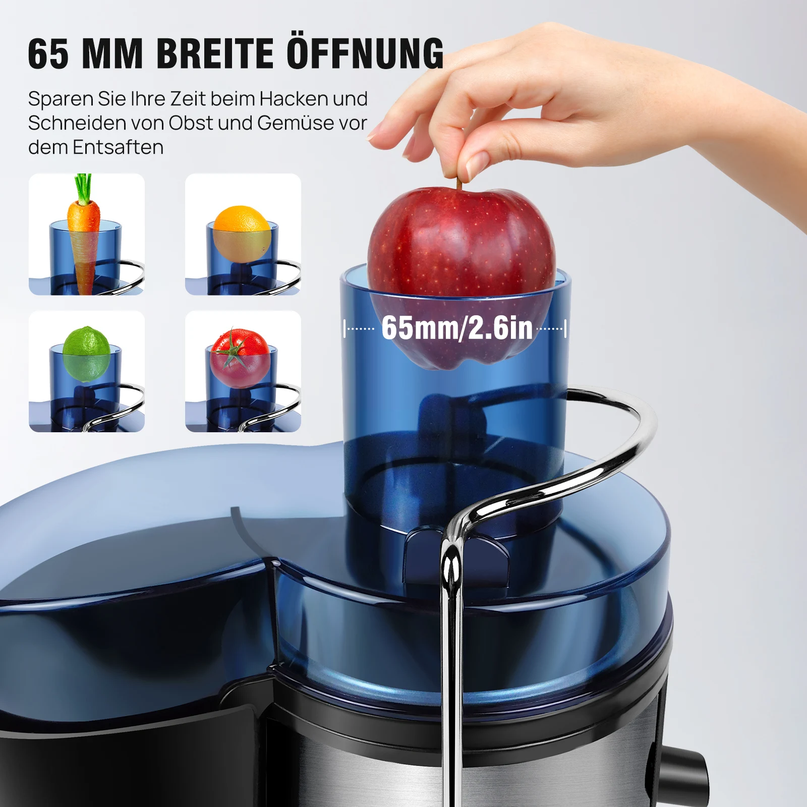 عصارة BRIEFNES بقدرة 1000 وات، ماكينات عصارة طرد مركزي للفواكه والخضروات بالكامل، عصارة فم واسعة 65 مم مع سرعتين
