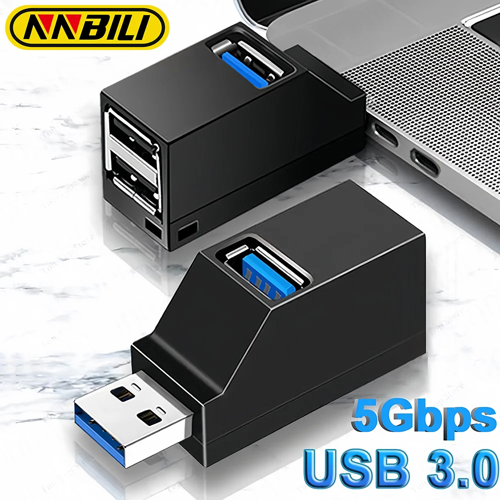 NNBILI USB 3.0 허브 어댑터 익스텐더 미니 분배기 상자 1 ~ 3 포트 PC 노트북 U 디스크 카드 리더 어댑터 용 고속 USB 2.0
