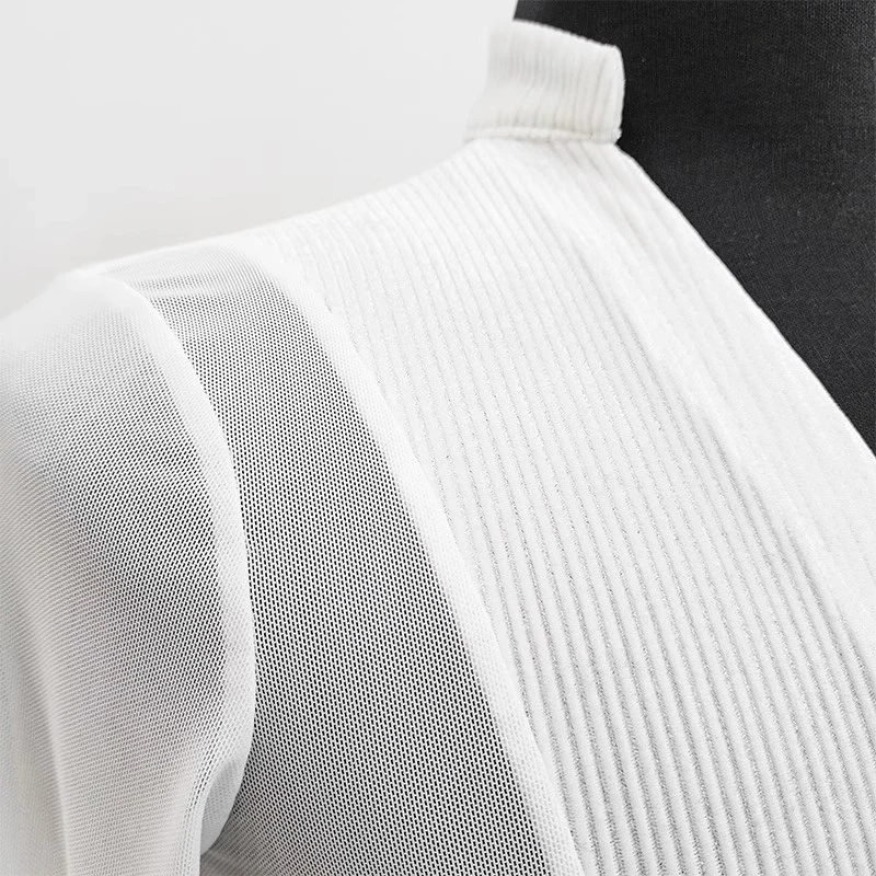 Adulto dança latina topos para masculino manga comprida profundo decote em v superior traje de dança latina prática profissional roupa dn22133