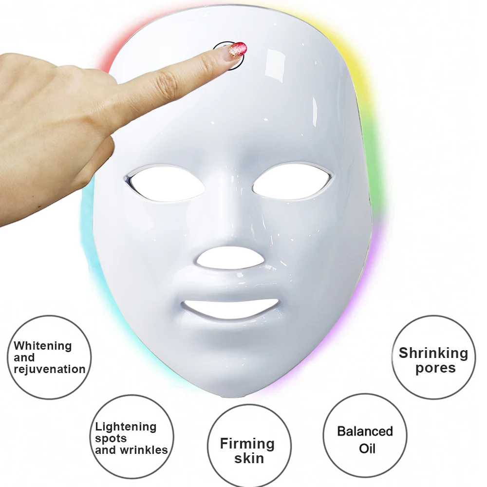 LED Facial Mask Photon Therapy Brightening 7 Colors Face Skin Rejuvenation Acne Care Shrinking Pores Anti-Wrinkle Home Facial