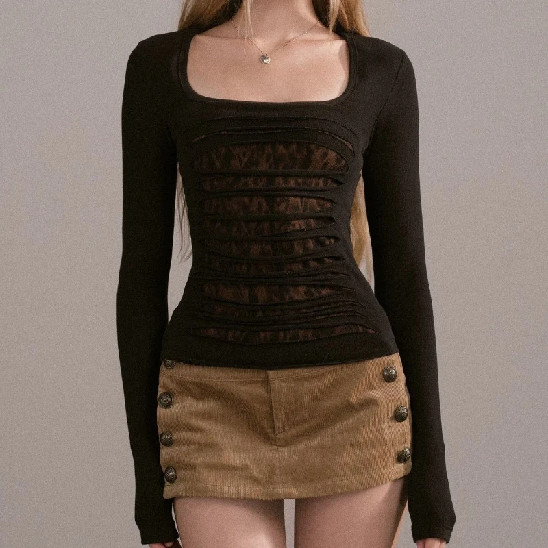 

Retro Distressed Design, Niche Slim Fit, Slimming Effect, Autumn and Winter New Base Top for Women