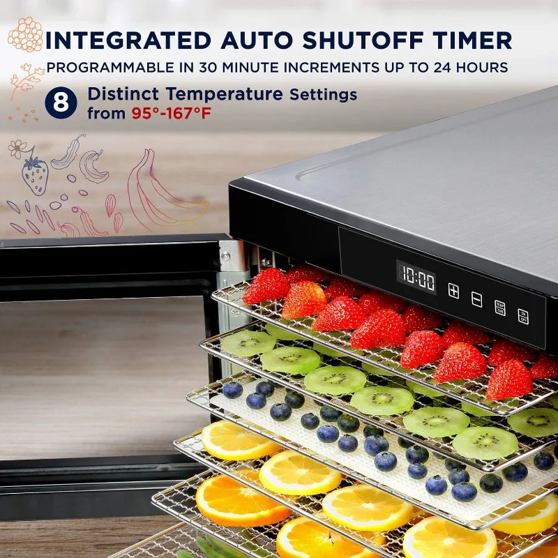 6 Tray Commercial Food Dehydrator Machine |600w, Easy Setup, Digital Adjustable Timer and Temperature Control