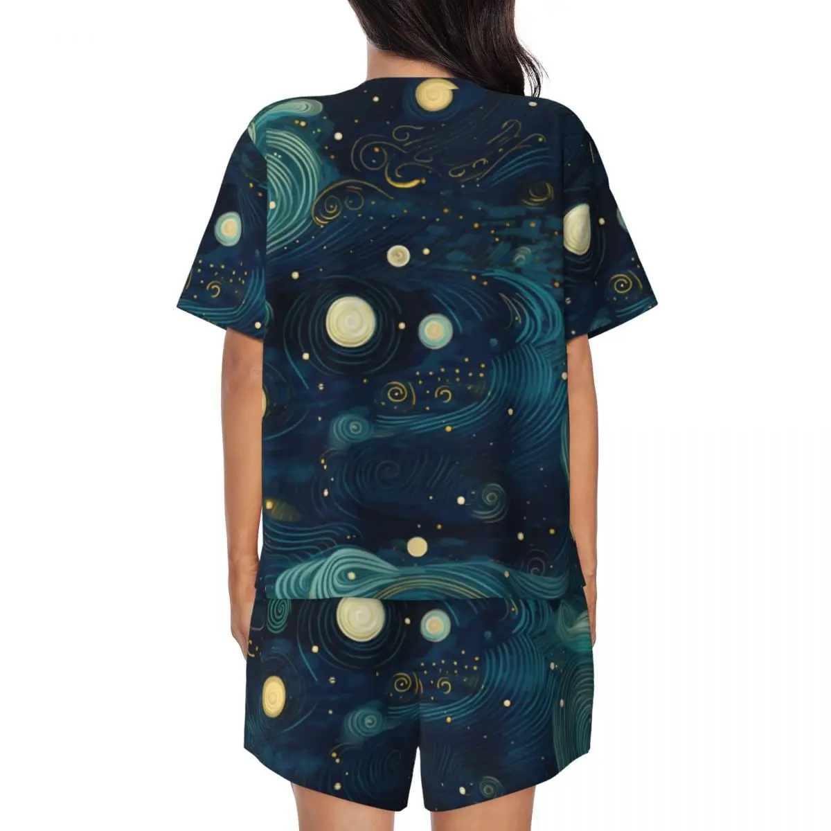 Starry Night Sky Pajamas Van Gogh Famous Painting Bedroom O Neck Nightwear Women 2 Pieces Design Short Sleeve Retro Pajama Sets