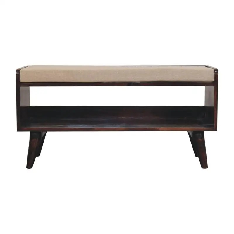 

Solid Wood Walnut Bench with Mud Linen Cushion Seat Pad