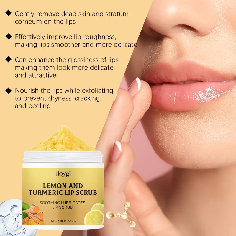 Extrato de limón y cúrcuma, exfoliante de labios, hidrata los labios secos, exfoliación, elimina la oscuridad, aclaramiento de labios, crema de cuidado de belleza de melanina