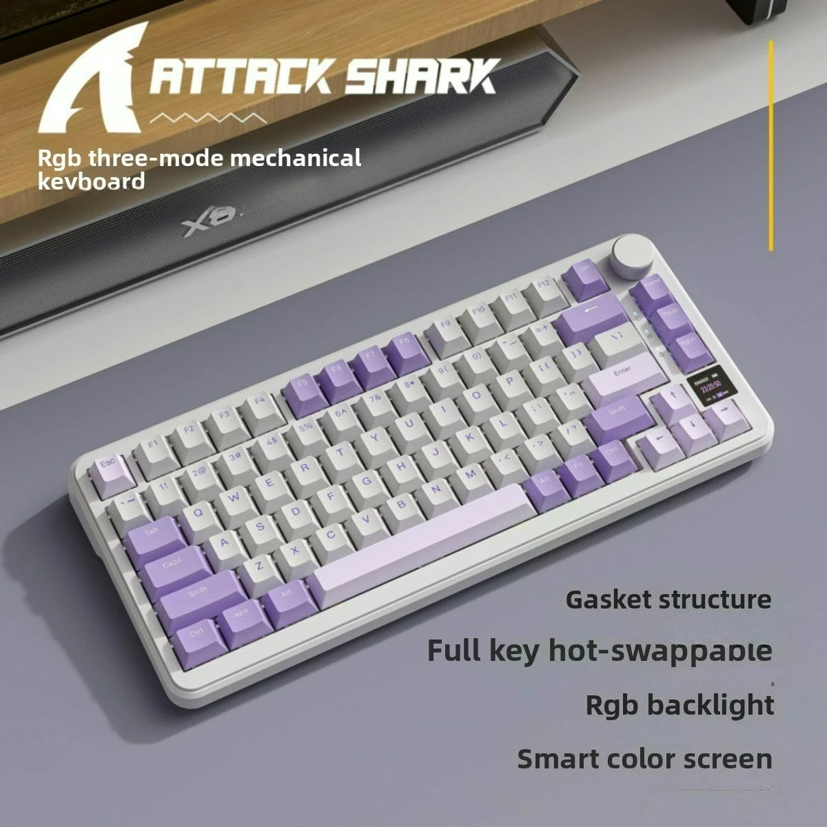 

X85Pro Attack Shark Bluetooth Keyboard Gaming Mechanical Keyboard 3-Mode RGB Illuminated with Display Screen Hot Swappable Keys