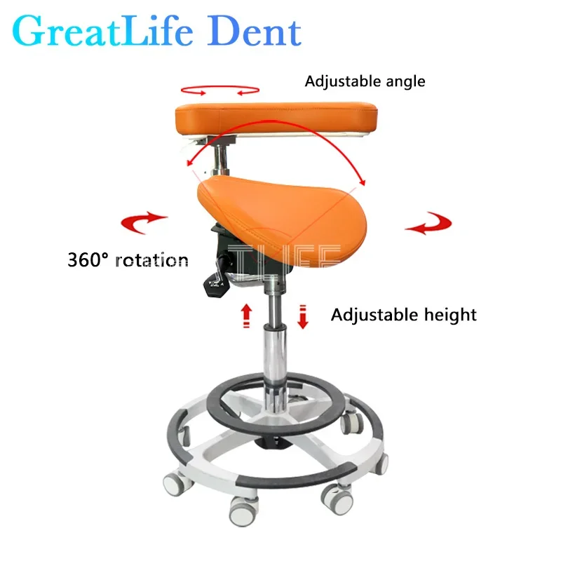 

GreatLife Dental Ergonomic Beauty Salon Barber Tattoo PU Saddle Foot Pedal lifting Swivel Adjustable Mute Wheel Doctor Chair