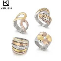 KALEN Mix Gold Crossover Rings for Women Party Rock Rings Chunky Wide Bang Ring Retro Fashion Vintage Jewelry