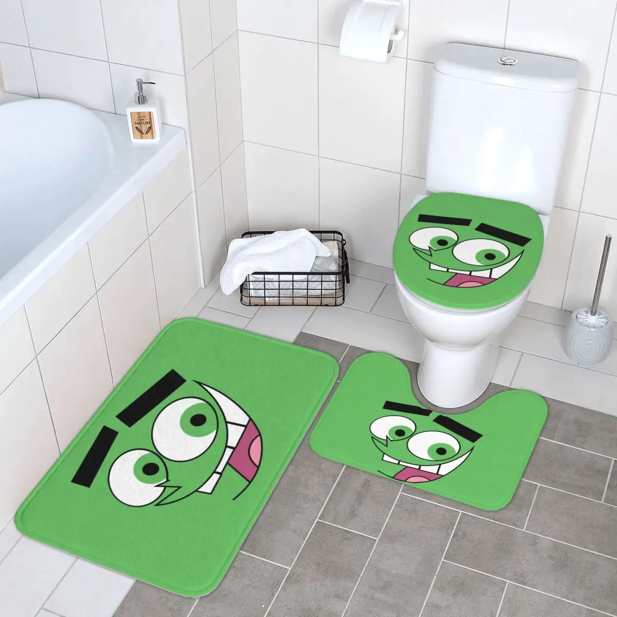 

Fairly Oddparents Cosmo, 3 шт., коврик для ванной, набор для ванной комнаты, крышка для унитаза, домашний декор, нескользящий ковер, напольный коврик