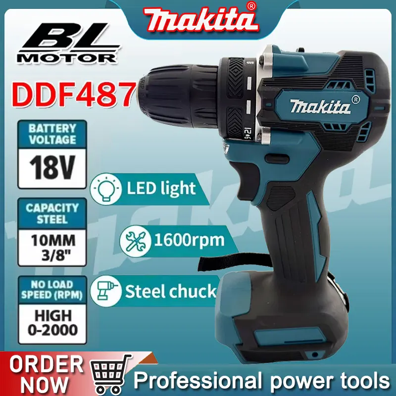 

Makita DDF487 Cordless Brushless Electric Drill Driver Compact High Torque LXT Electric Variable Speed Brushless Motor Tool