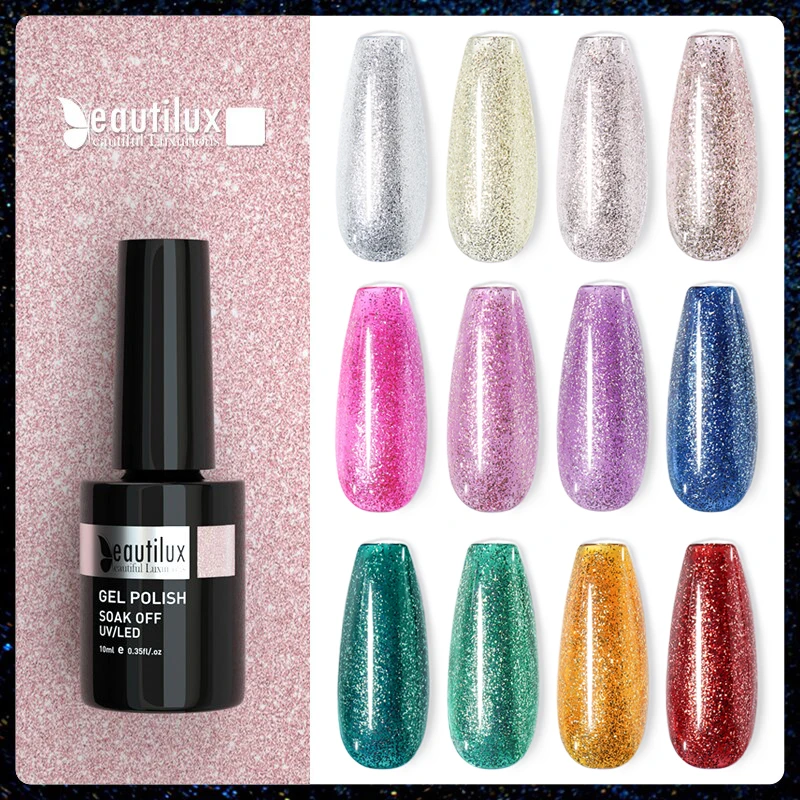 

Beautilux Glitter Гель-лак для ногтей Зима Рождество Bling Блеск Цветные гели Лак для ногтей Лак для ногтей Лак УФ-LED Гель-лак 10 мл