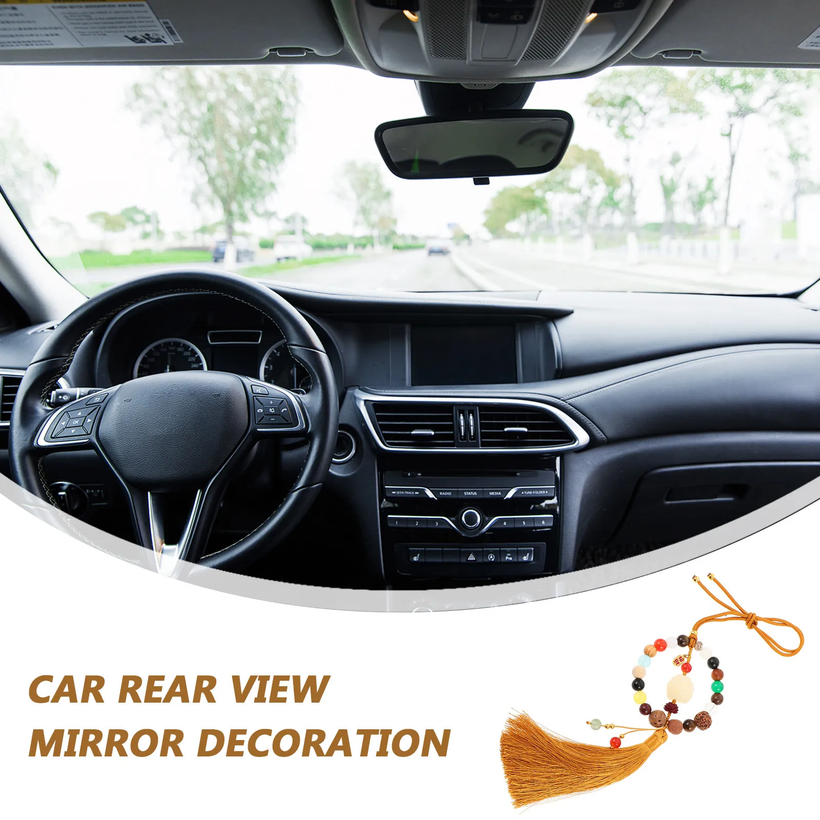 Elegant Lotus Bead Tassel Car Mirror Hanging Ornament Interior Decoration Universal Fit Rear View Mirror Pendant Auto Accessory view 4