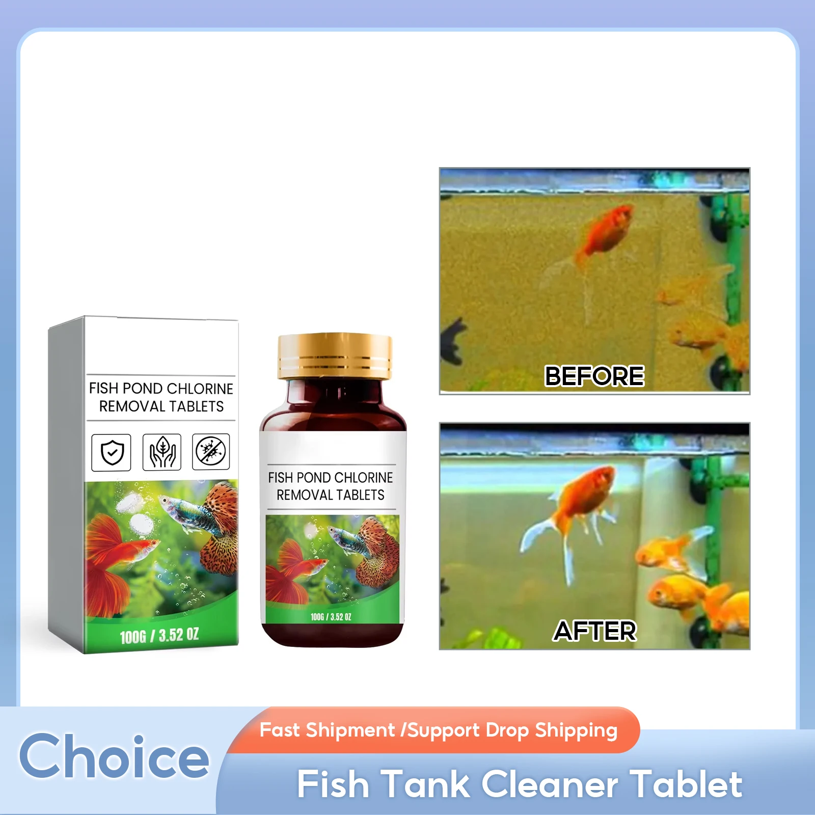 Fish Tank Cleaner Tablet Moss Reduce Control Algae Impurities Chlorine Remover Pond Water Purification Algaecide Cleaning Agent