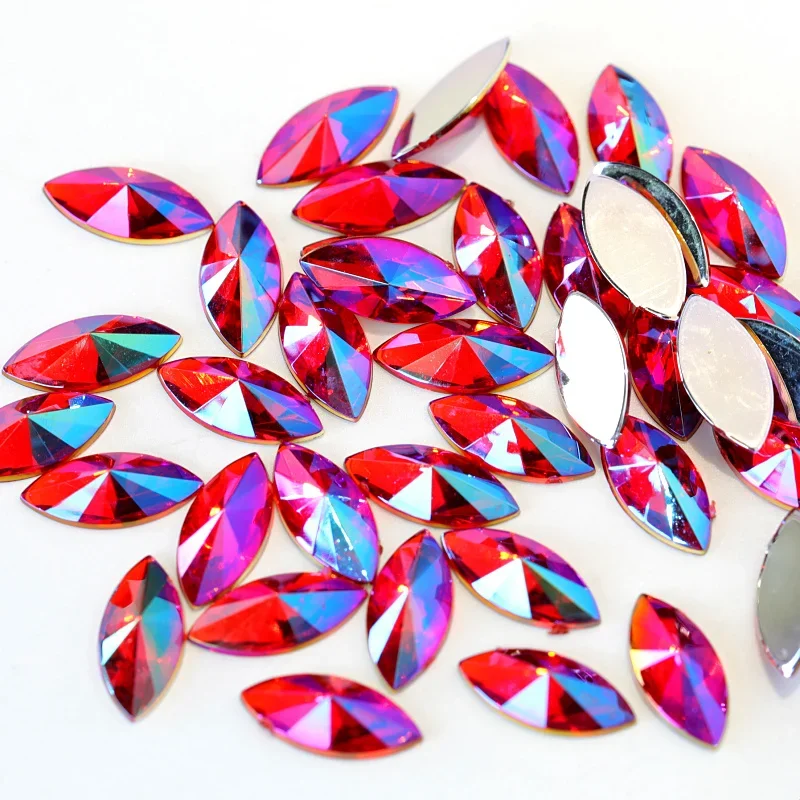 100 قطعة 5X10mm الحصان العين الاكريليك غير الإصلاح الساخن الراين فلاتباك نافيت الأحمر AB بريق حجر الراين لمسمار الفن الديكور B1011