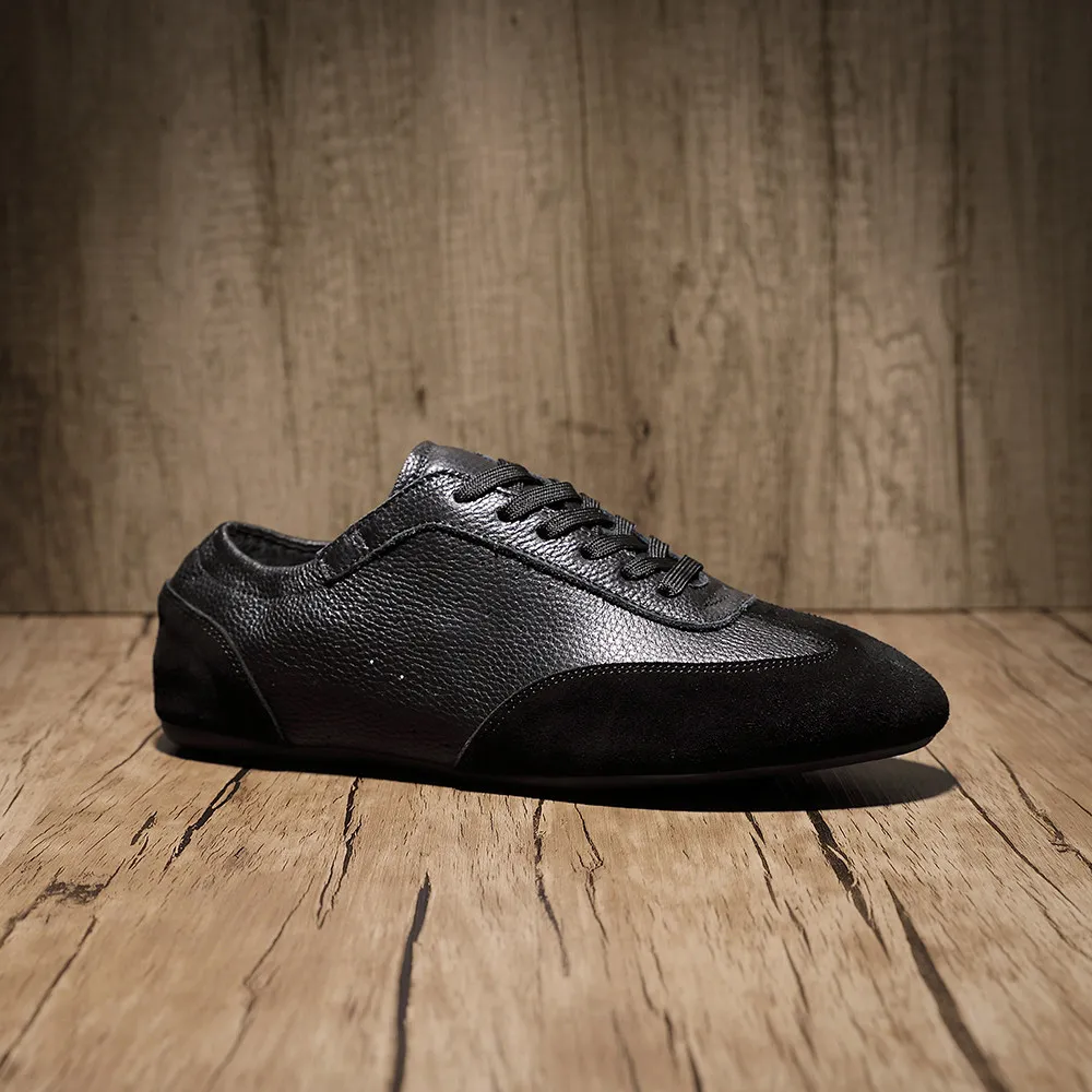 Men Training Shoes Genuine Leather Retro Trainer Sneakers Lace‑up Soft Flat Sole Daily Casual Walking Shoes