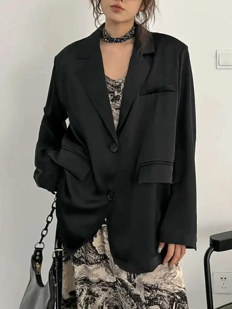 BJTZ Back Slit Silk Face Sunscreen Suit Cardigan Jacket For Women 2025 Summer New Black Light Loose Fitting Casual Blazer HL712