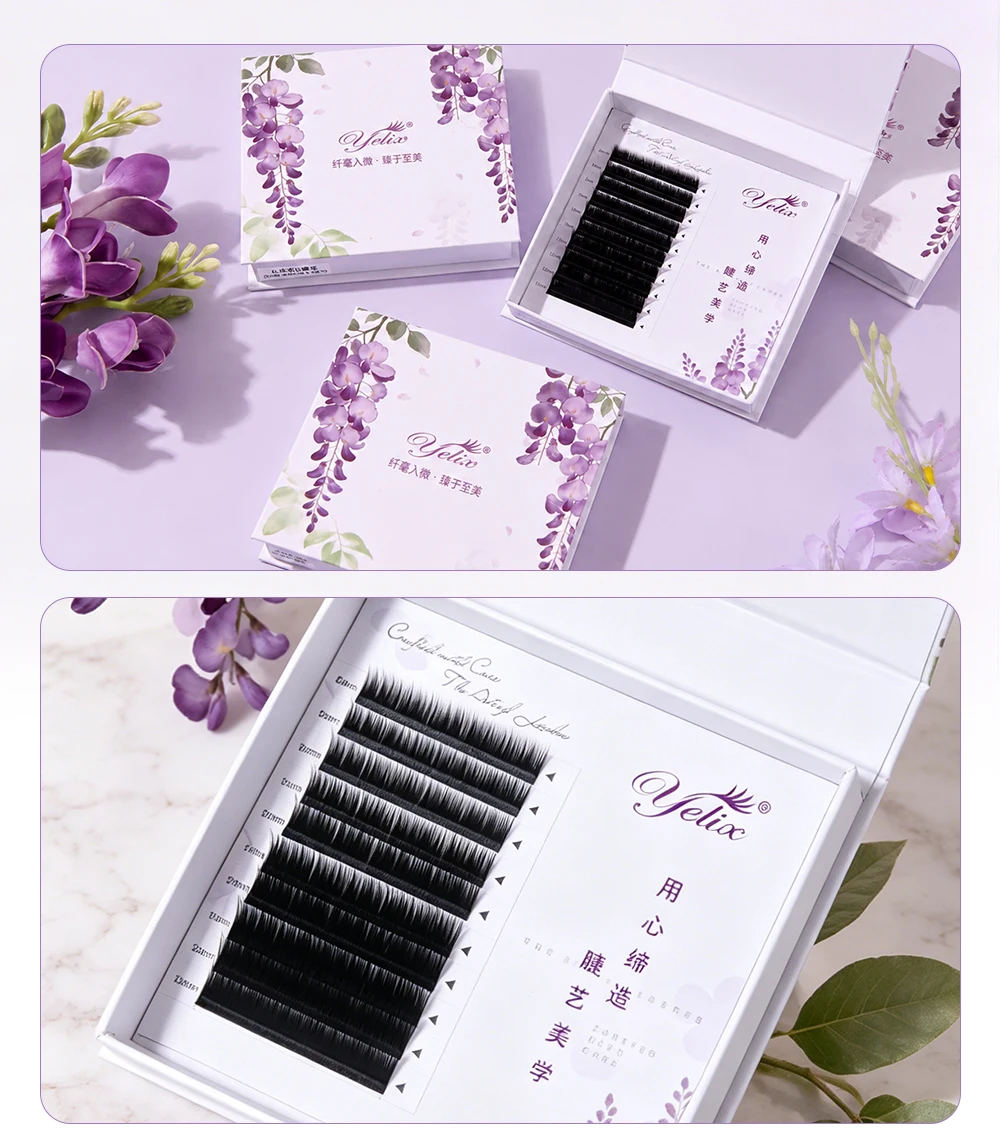 Yelix Camellia Volume Lashes Manhua Wimpernverlängerungen mit Kürzeren Wurzeln, UB UC LJ LB LC Curl, Weiche Natürliche Wimpern im Großhandel – Detail 10