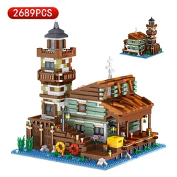 ZHEGAO Mini City Street View Wharf Building Blocks MOC Fishing Village Log Cabin Model Toy Bricks Adult Children Birthday Gift