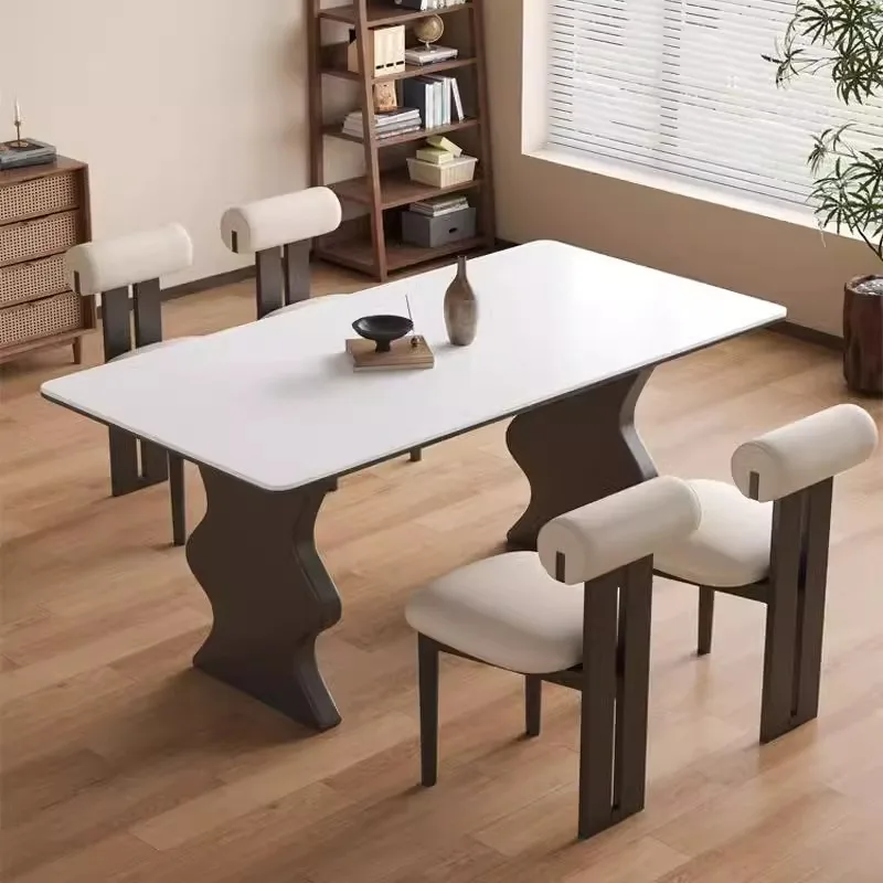 طاولة طعام مستطيلة من الخشب الصلب القديم، شقة منزلية صغيرة، طاولة طعام مموجة متوسطة وقديمة الطراز #4