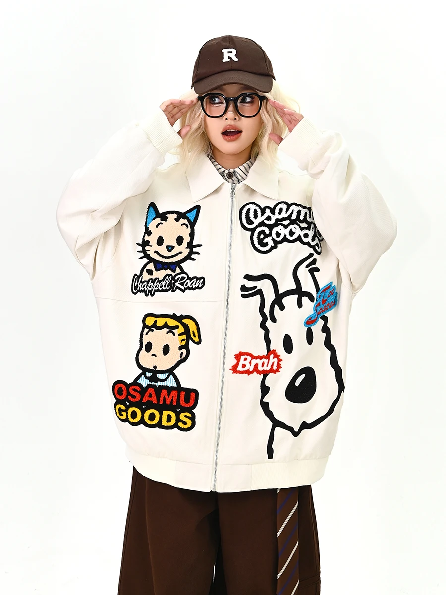 

Модная женская куртка Street Sle свободного кроя с вышивкой и отложным воротником в корейском стиле для молодых девушек