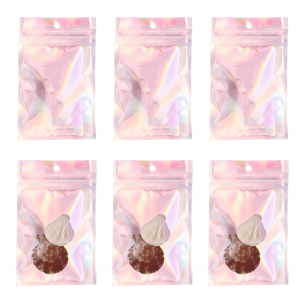 50pcs Pink Clear Plastic Resealable Ziplock Bags Pouch for Storage Jewelry Retail Hang Display Packaging Supplies Small Business