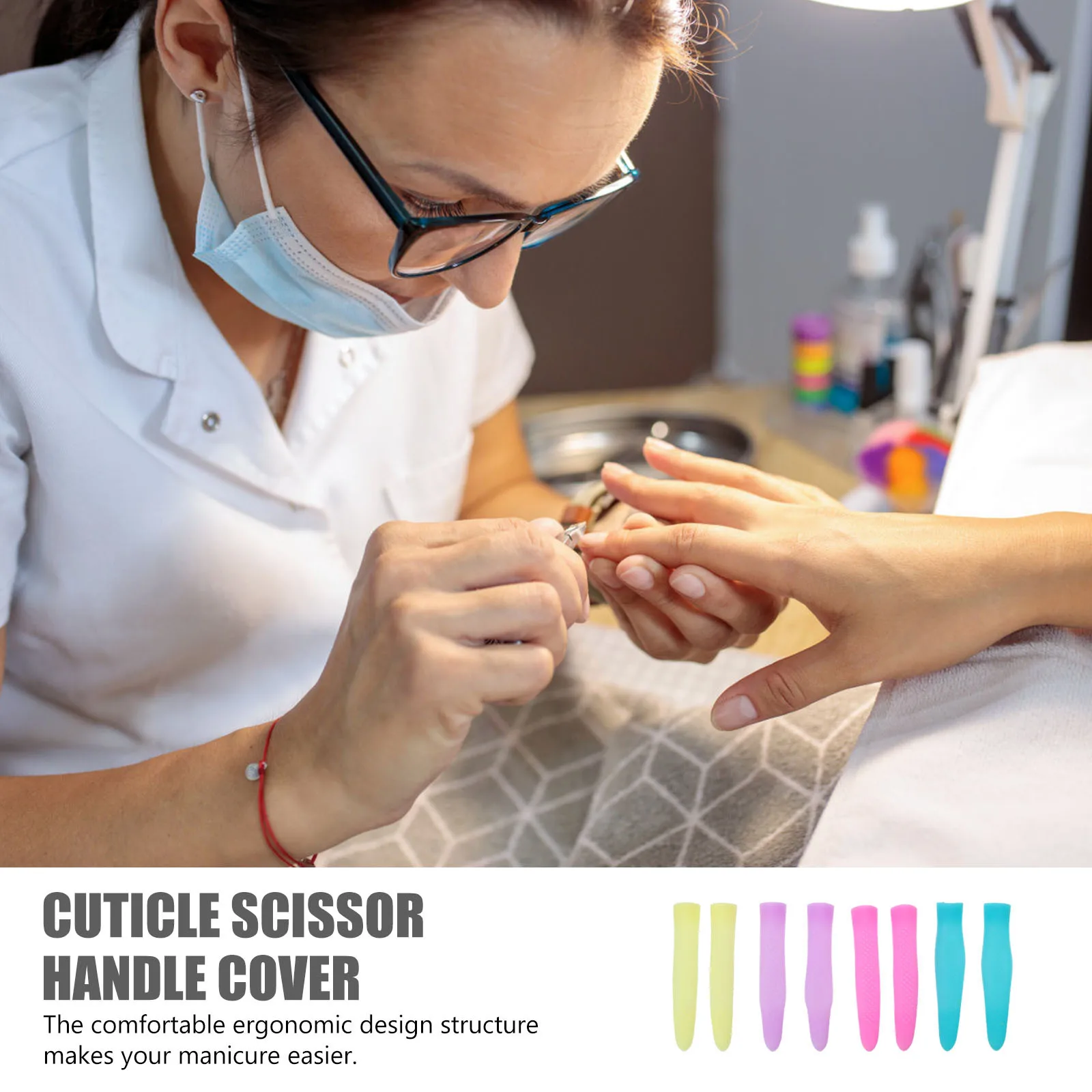 

4Pairs Cuticle Scissor Handle Cover Non-Slip Silicone Sleeve Easy Installation Ergonomic Design Manicure Tool Protection Cover