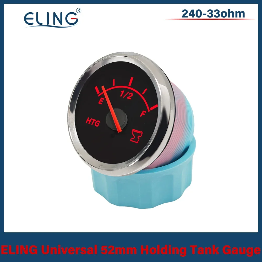 ELING Waterproof 52mm Holding Tank Level Gauge Meter 0-190ohm 240-33ohm 12V 24V with Red Backlight for RV Yacht