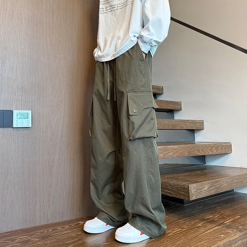 

M-XXXXXL Men's Cargo Joggers with Large Pockets - Plus Size Straight Leg Tactical Pants with Elastic Waist for Spring & Autumn