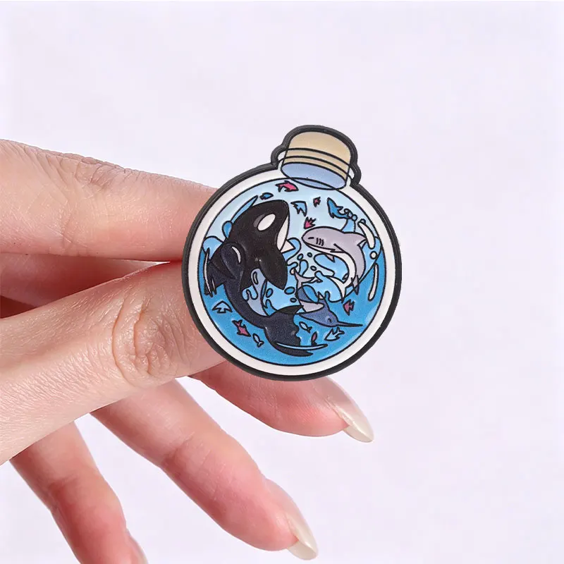 Orca Ocean Scene Enamel Badge Cute Marine Animal Pin Skateboard Bottle Design Metal Brooch Lapel Accessory Gift For Friends