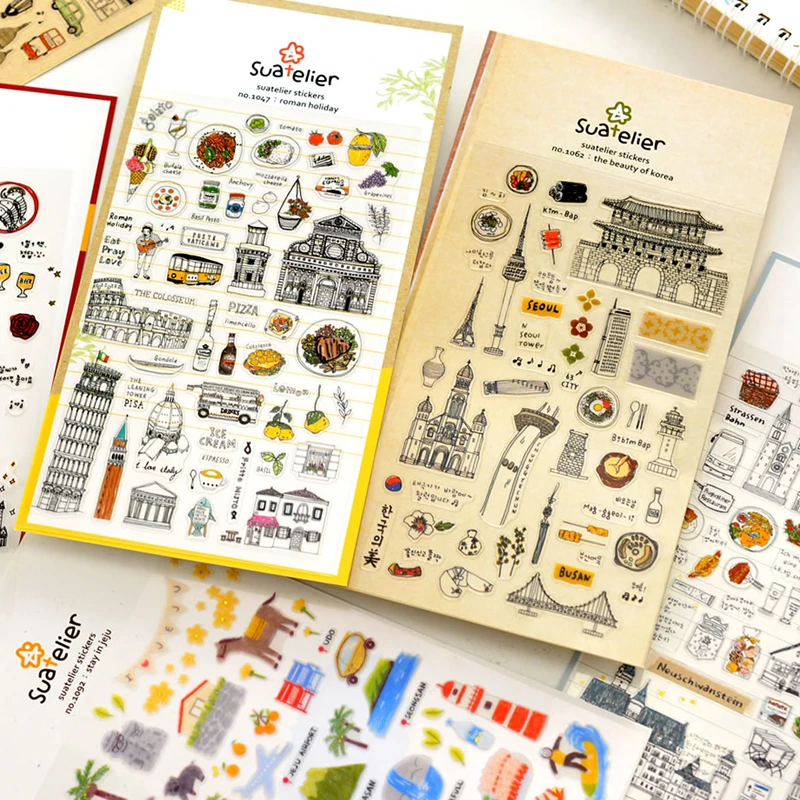 Suatelier City Stickers Korea Scrapbooking DIY Deco Sticker Junk Journal Supplies Planner Diary Photo Album Craft Material