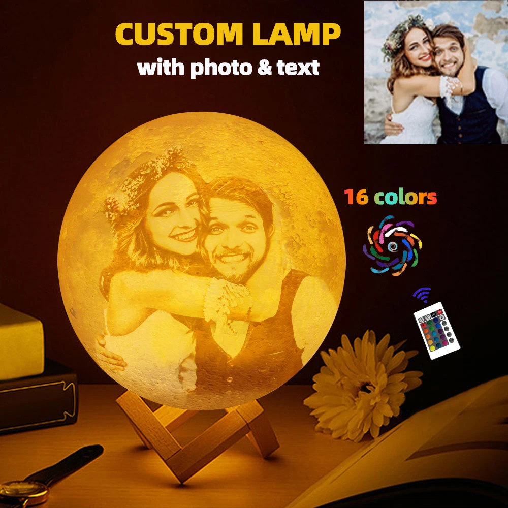 Customized 3D Printing Moon Lamp Personalized Photo Text Night Light USB Rechargeable Gift for Birthday Mother's Valentine Day