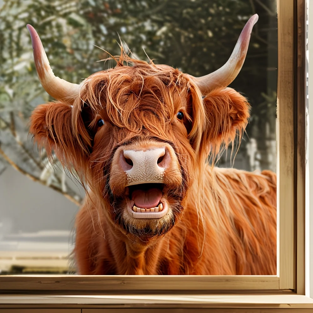 1pc Highland Cow Wall & Window Sticker, Self-Adhesive Decorative Sticker, Suitable for Windows, Doors, Bedroom, Living Room
