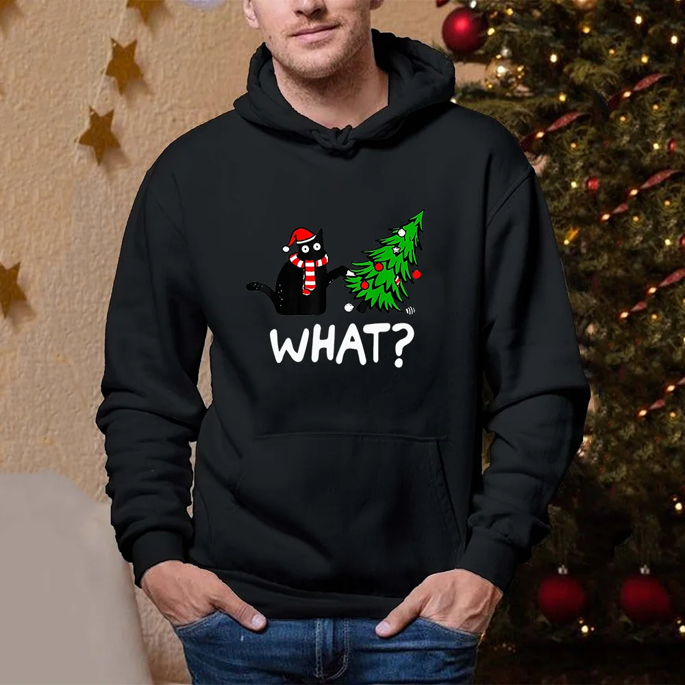 

Men's New Christmas Cat Print Hoodie Casual Loose Men's Long Sleeve Hoodie Top