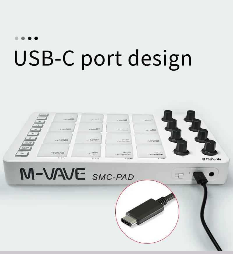M-VAVE SMC-PAD 16-Tasten RGB Hintergrundbeleuchteter MIDI-Pad-Controller mit 8 Drehreglern – Detail 7