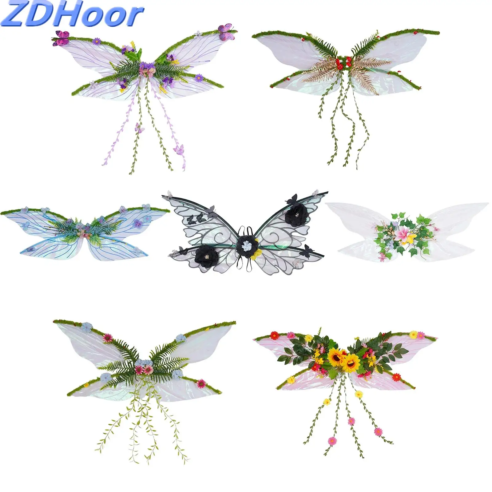 

Крылья бабочки, костюм матери и природы, крылья лесного эльфа с искусственными цветами, листьями для Хэллоуина, косплея