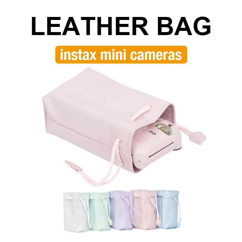 

Instax Mini 12/11/8/9/7+/25 PU Leather Pouch Camera Storage Bag with Drawstring CAA15
