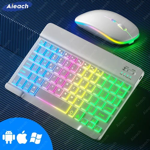 Teclado para tableta Android iOS Windows teclado de ratón inalámbrico compatible con Bluetooth teclado retroiluminado arcoíris para teléfono iPad