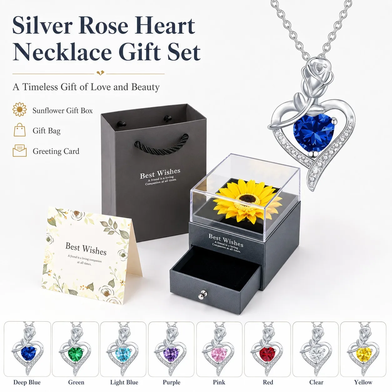 Heart Pendant Necklaces With Sunflower Gift Box For Women Valentine Girlfriend Trendy Christmas Wedding Choice Luxury Jewelry