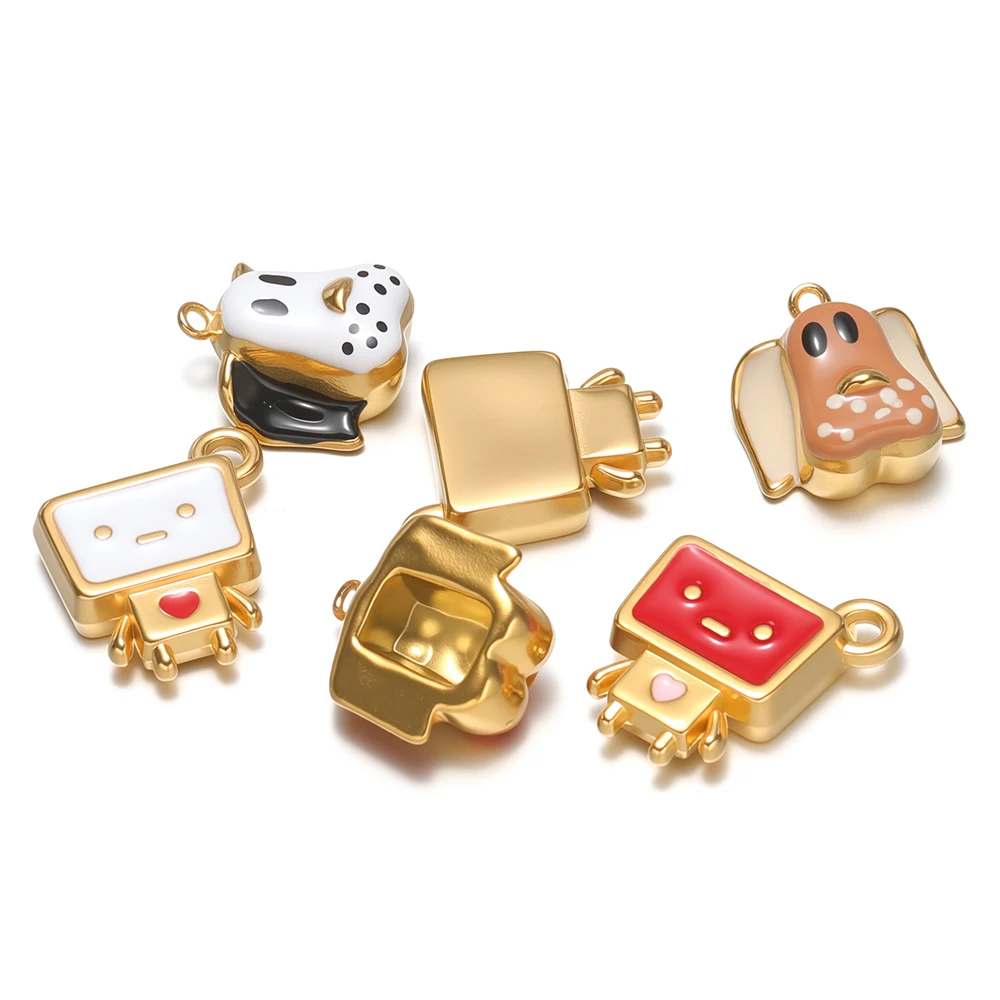 4 Stück Edelstahl-Cartoon-Emaille-Hunde-Roboter-Anhänger für Halsketten, Ohrringe, Charms, DIY-Schmuck, Armband-Zubehör – Detail 2