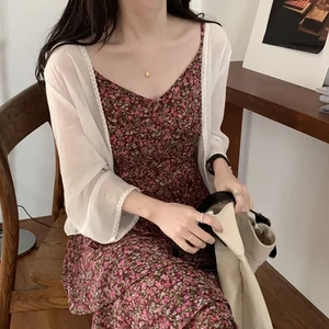 نسائي قصير متماسك كارديجان أبيض مسامي خفيف الوزن مفتوح نقطة الشاطئ أعلى ربيع وصيف 2024 أعلى 10 مبيعات ملابس نسائية في 80 و 90 - No9