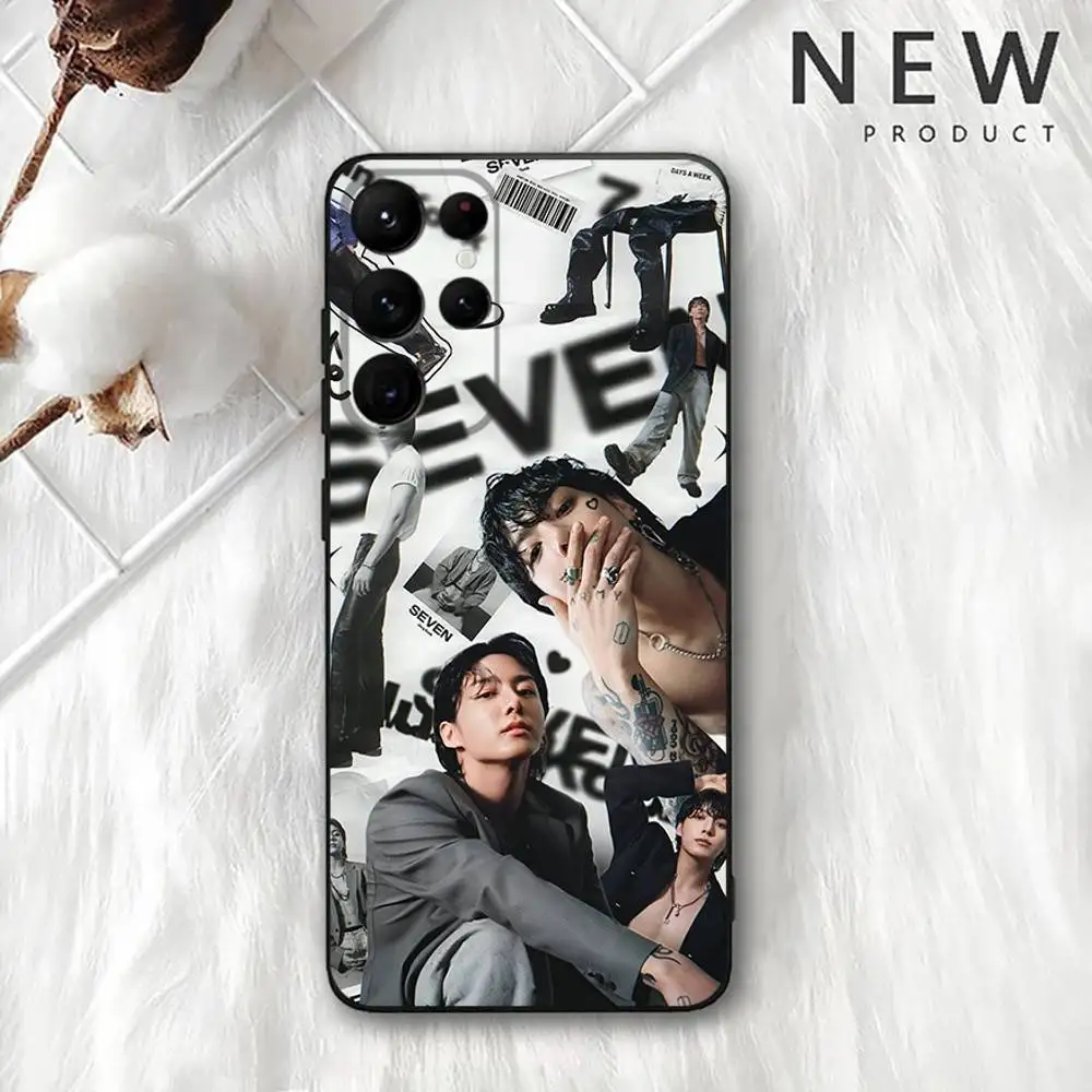 حافظة هاتف كوريا J-Jung-kook Kpop لهاتف سامسونج S 25,24,23,22,30,21,10,9,Ultra,Plus,Lite,FE,4,5G حافظة ناعمة سوداء