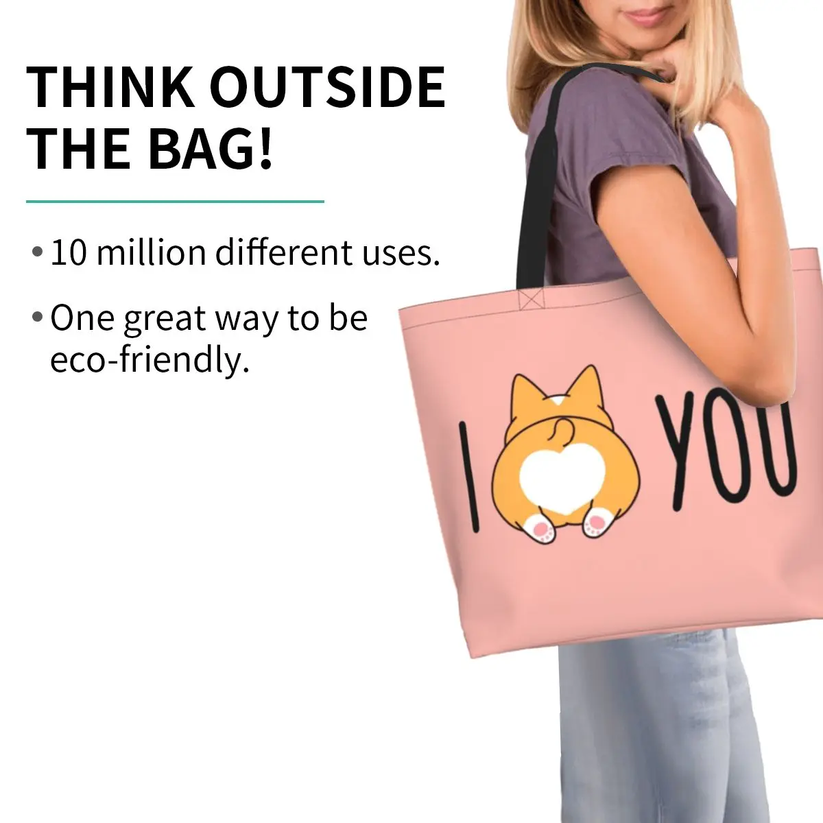 Corgi Butt Shopping Tote Bag Canvas Large Capacity Shoulder Bags Shopper Grocery Handbag for Women