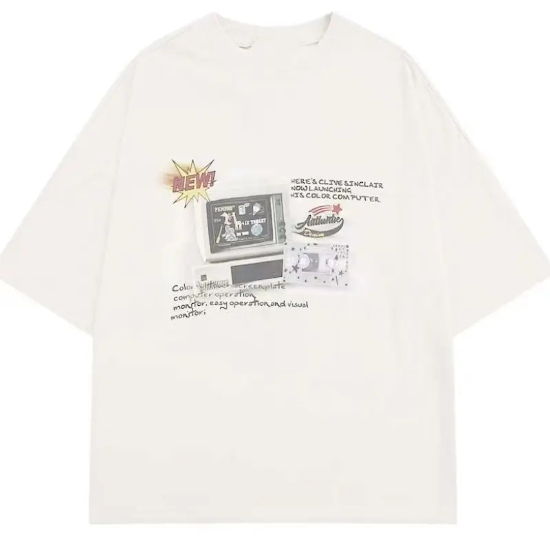 American Retro T-shirts for Men and Women Vintage Computer Digital Loose T Shirt Summer Oversized Trendy Couple Short Sleeve Top