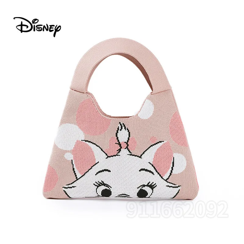 

Disney Mary Cat New Women's Handbag Knitted Embroidered Cartoon Women's Handbag Luxury Brand Fashion Casual Knitted Women's Bag