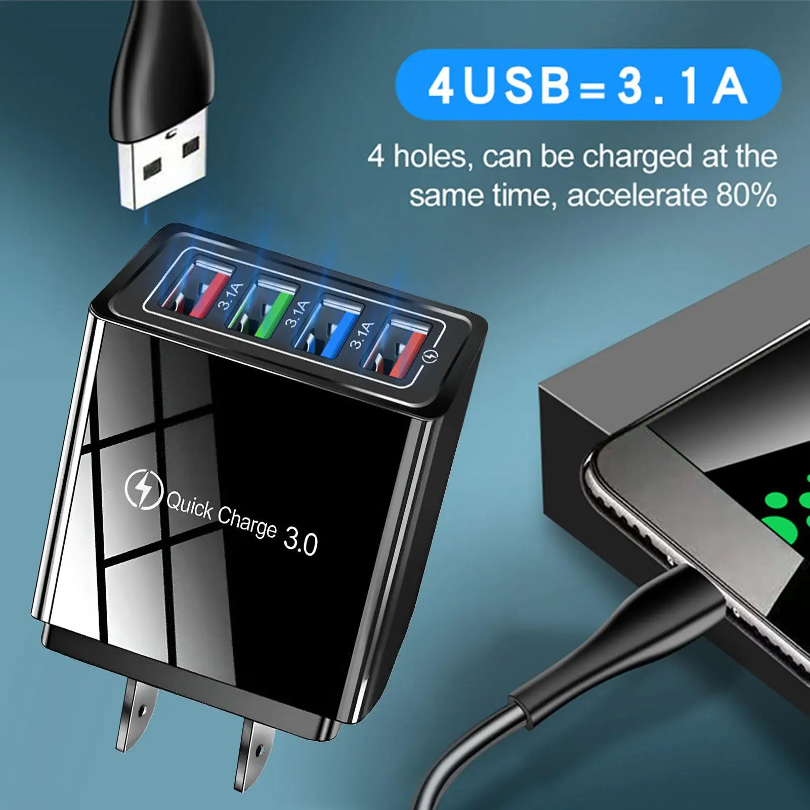 Phone Charger 4X Faster Phone Wall Charger Ultra-Fast Charging Usb Adapter Char…